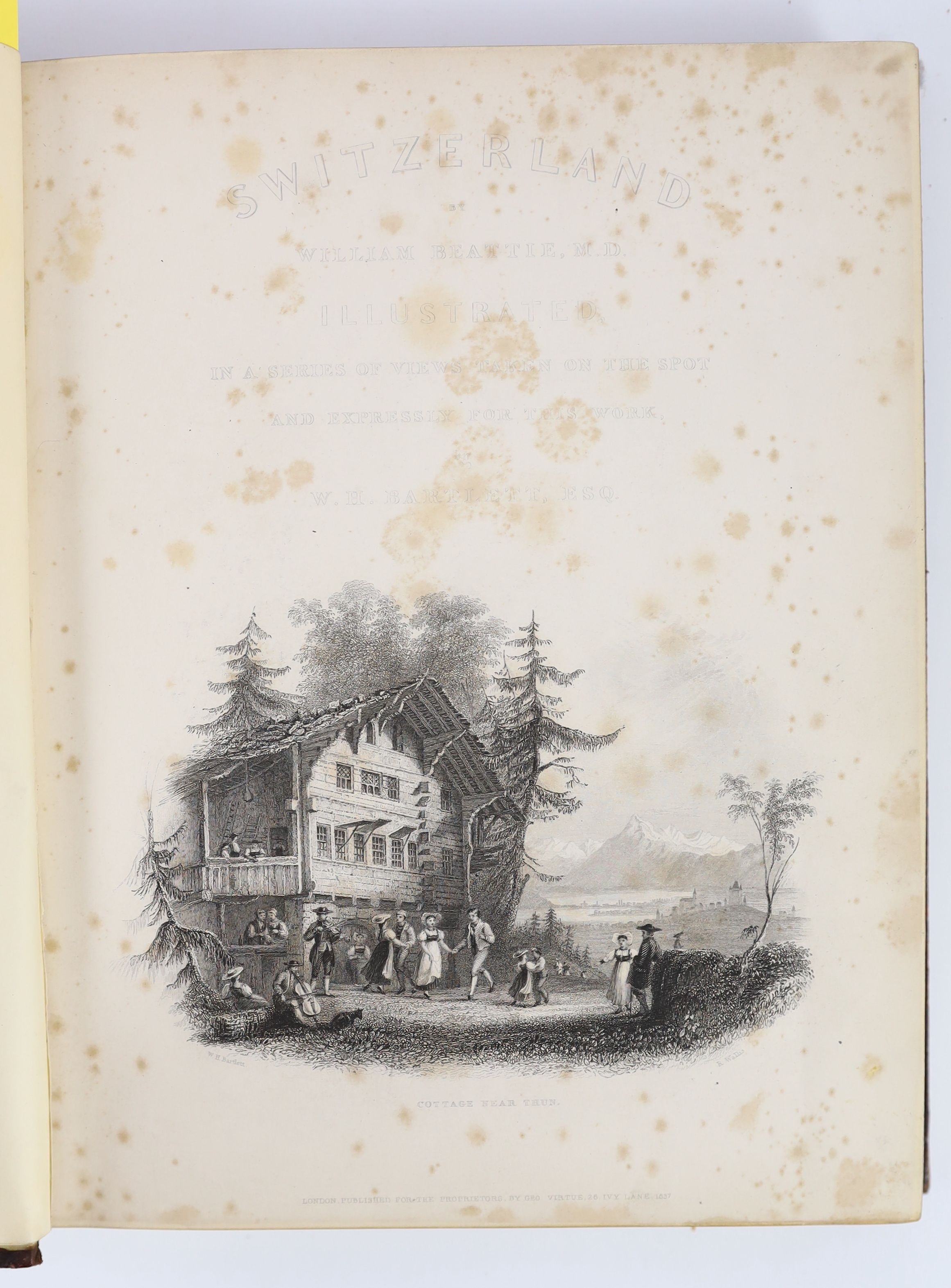 Ansted, Alexander - The Riviera, one of 50, 4to, original buckram, with 20 signed etchings, Seeley & Co., London, 1894, and Beattie, William - Switzerland, 2 vols, illustrated by W.H. Bartlett, 4to, embossed red morocco,